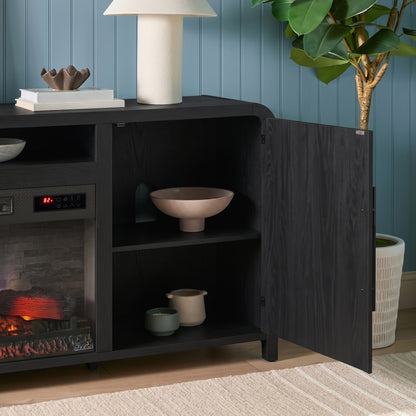 Chantelle 70” Modern Curved TV Stand with duraflame® Smart Electric Fireplace, Alexa Voice & App Control
