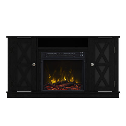 TV Stand for TVs up to 55" with Electric Fireplace and Glass Doors with X Mullions