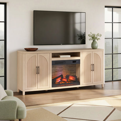Sasha 80" Modern Reeded TV Stand with duraflame® Smart Electric Fireplace