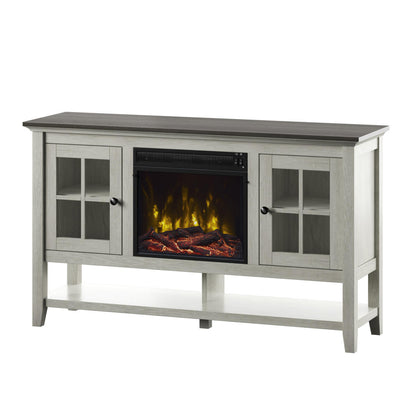 TV Stand for TVs up to 60" with Electric Fireplace and Window Pane Glass Doors