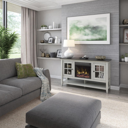 TV Stand for TVs up to 60" with Electric Fireplace and Window Pane Glass Doors
