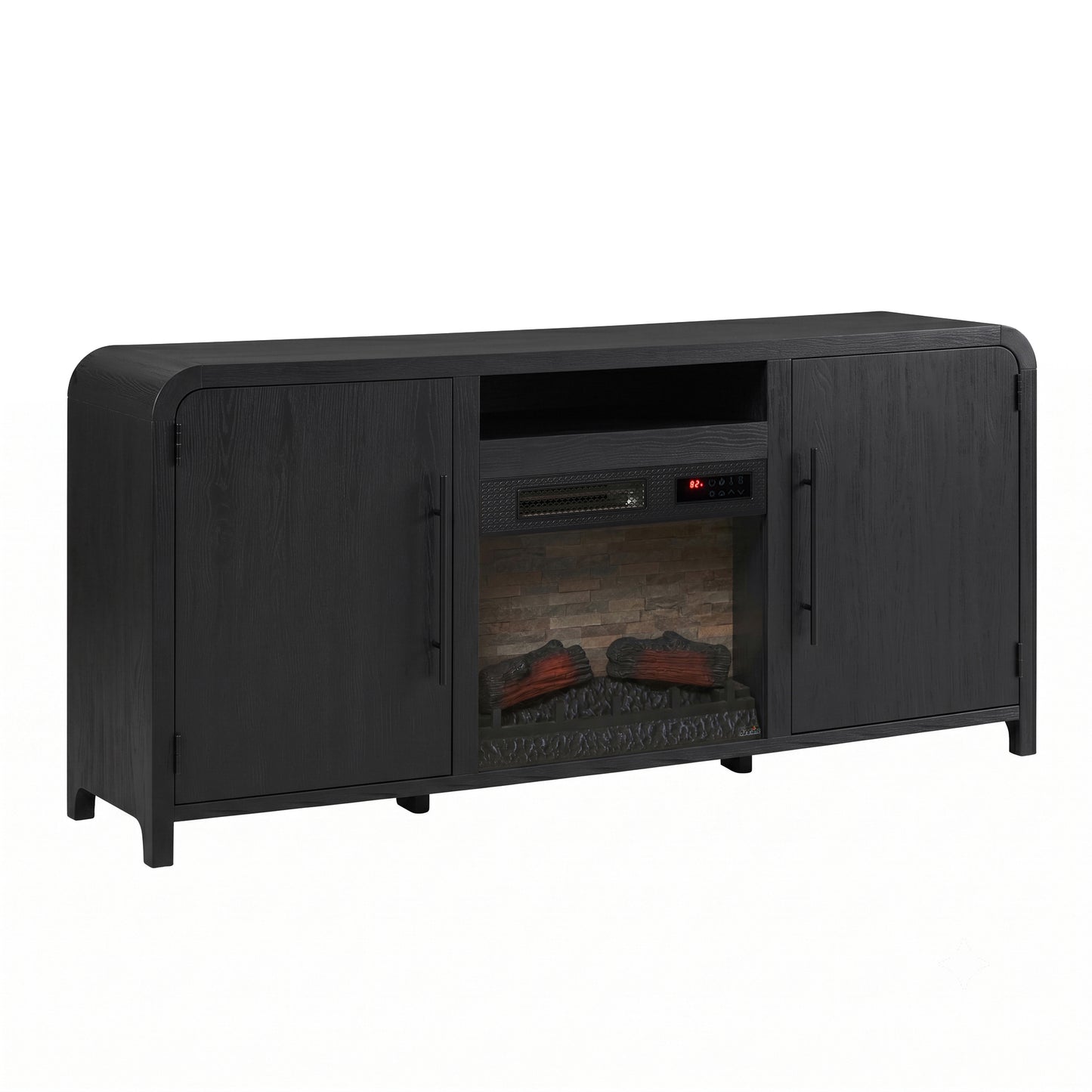 Chantelle 70” Modern Curved TV Stand with duraflame® Smart Electric Fireplace, Alexa Voice & App Control