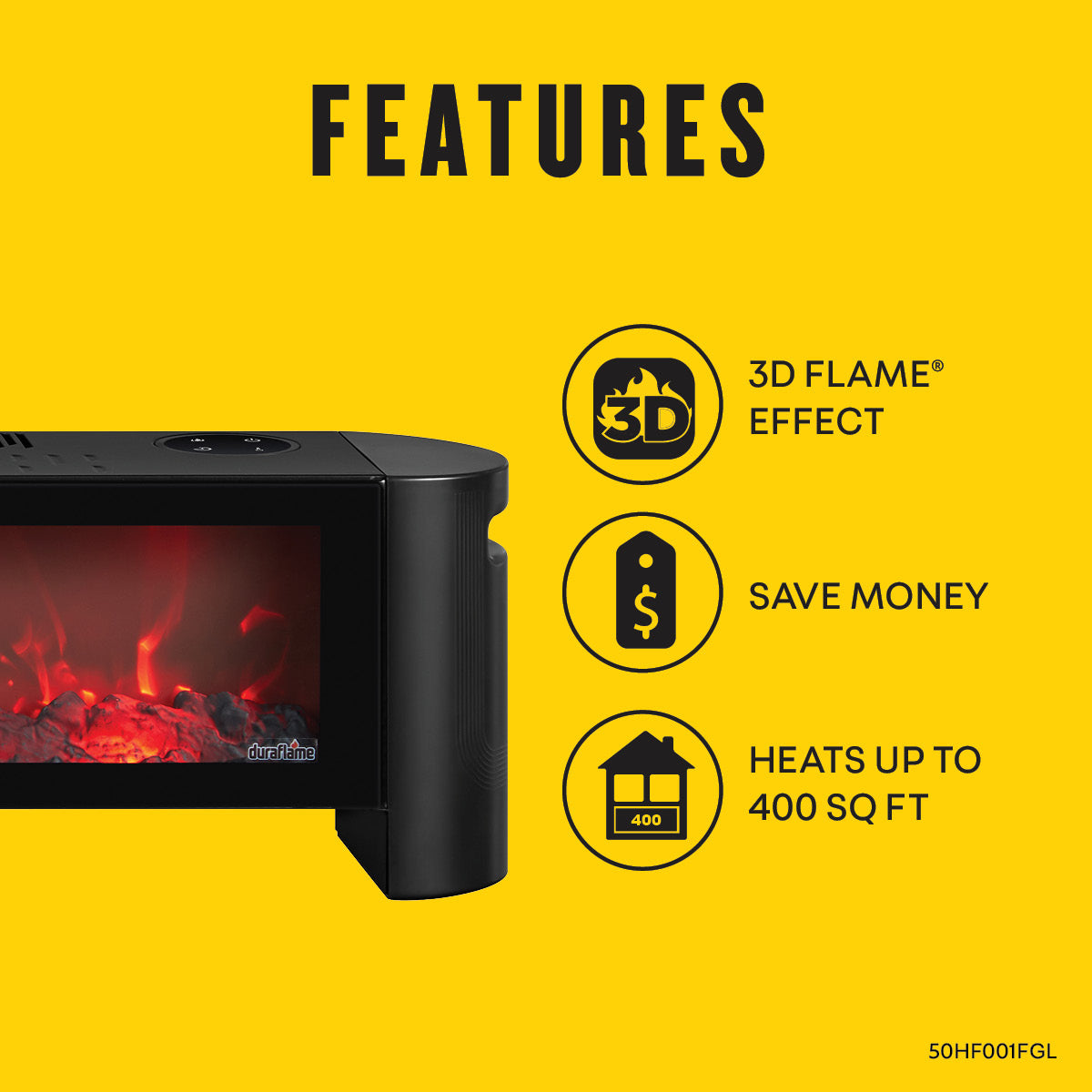 duraflame® Electric Fireplace Baseboard Heater, Black