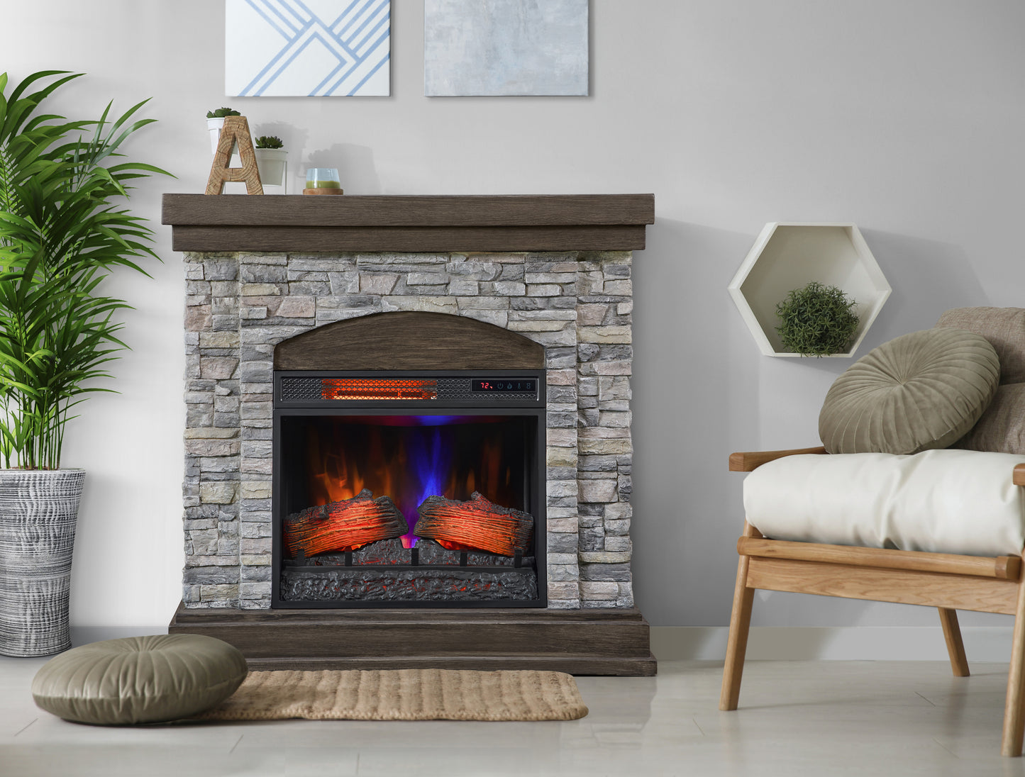 duraflame® Wall Mantel Electric Fireplace, Smoky Gray Stone