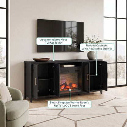 Sasha 80" Modern Reeded TV Stand with duraflame® Smart Electric Fireplace