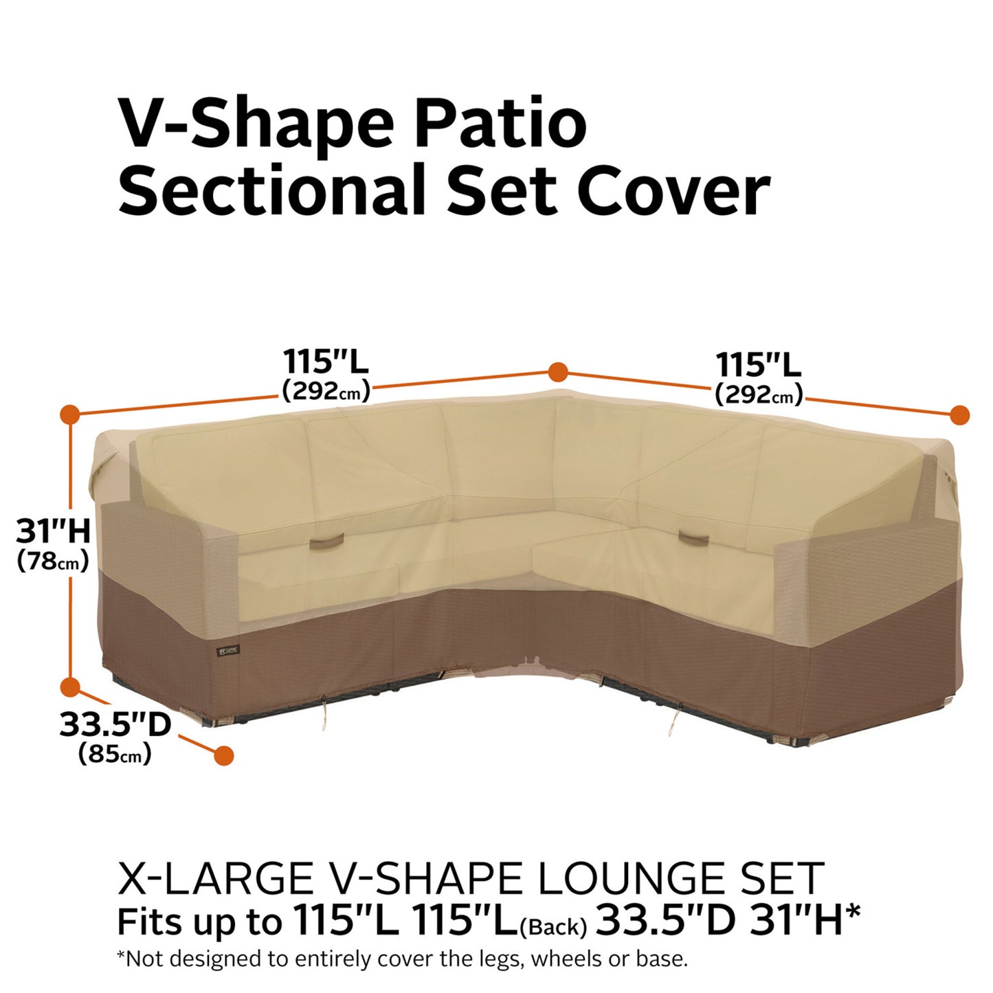 Classic Accessories Veranda's Best Waterproof V-Shape Patio Sectional Set Cover