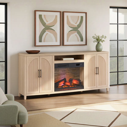 Sasha 80" Modern Reeded TV Stand with duraflame® Smart Electric Fireplace