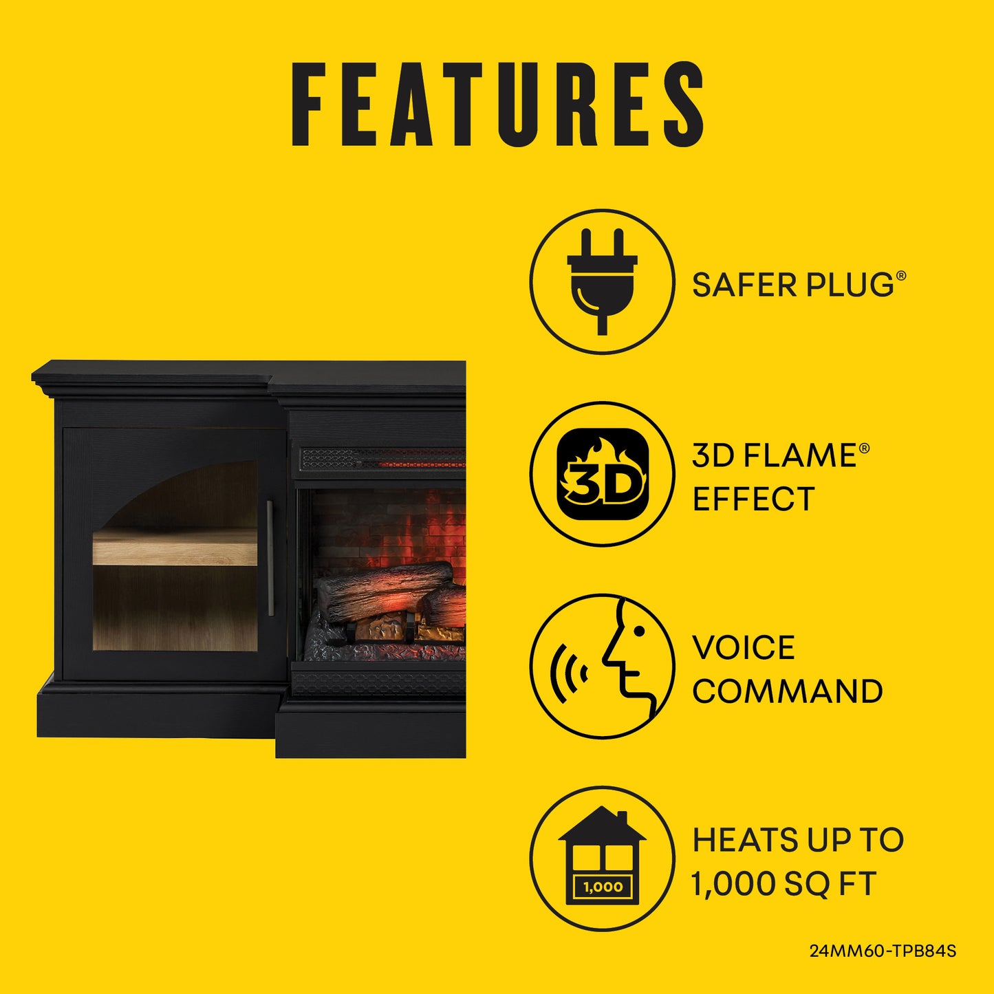 duraflame® 60" Smart Electric Fireplace TV Stand, Alexa Voice & App Control
