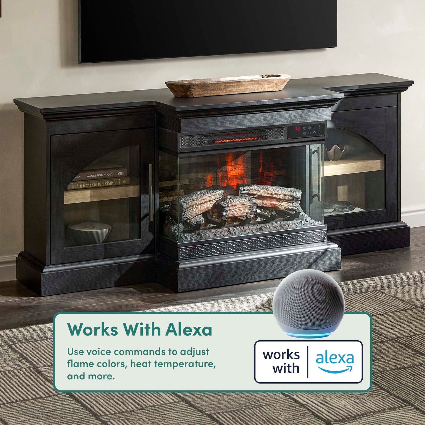 duraflame® 60" Smart Electric Fireplace TV Stand, Alexa Voice & App Control