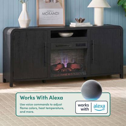 Chantelle 70” Modern Curved TV Stand with duraflame® Smart Electric Fireplace, Alexa Voice & App Control