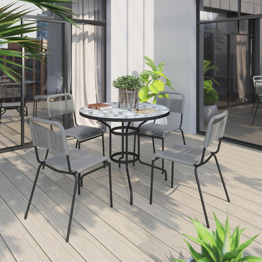 TK Classics 5 Piece Outdoor Dining Set with Black Mosaic Tabletop, 35"W