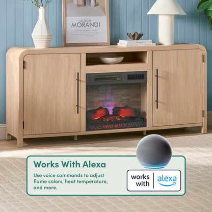 Chantelle 70” Modern Curved TV Stand with duraflame® Smart Electric Fireplace, Alexa Voice & App Control