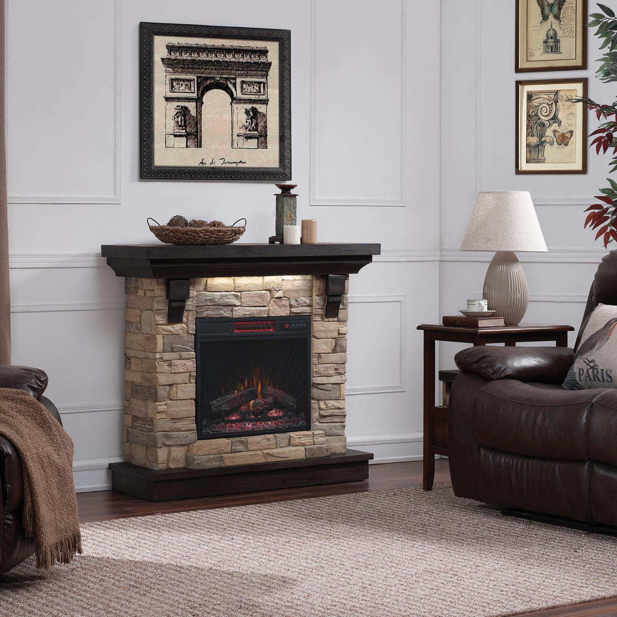 Eugene Wall Electric Fireplace Mantel, Aged Coffee (Electric Fireplace ...
