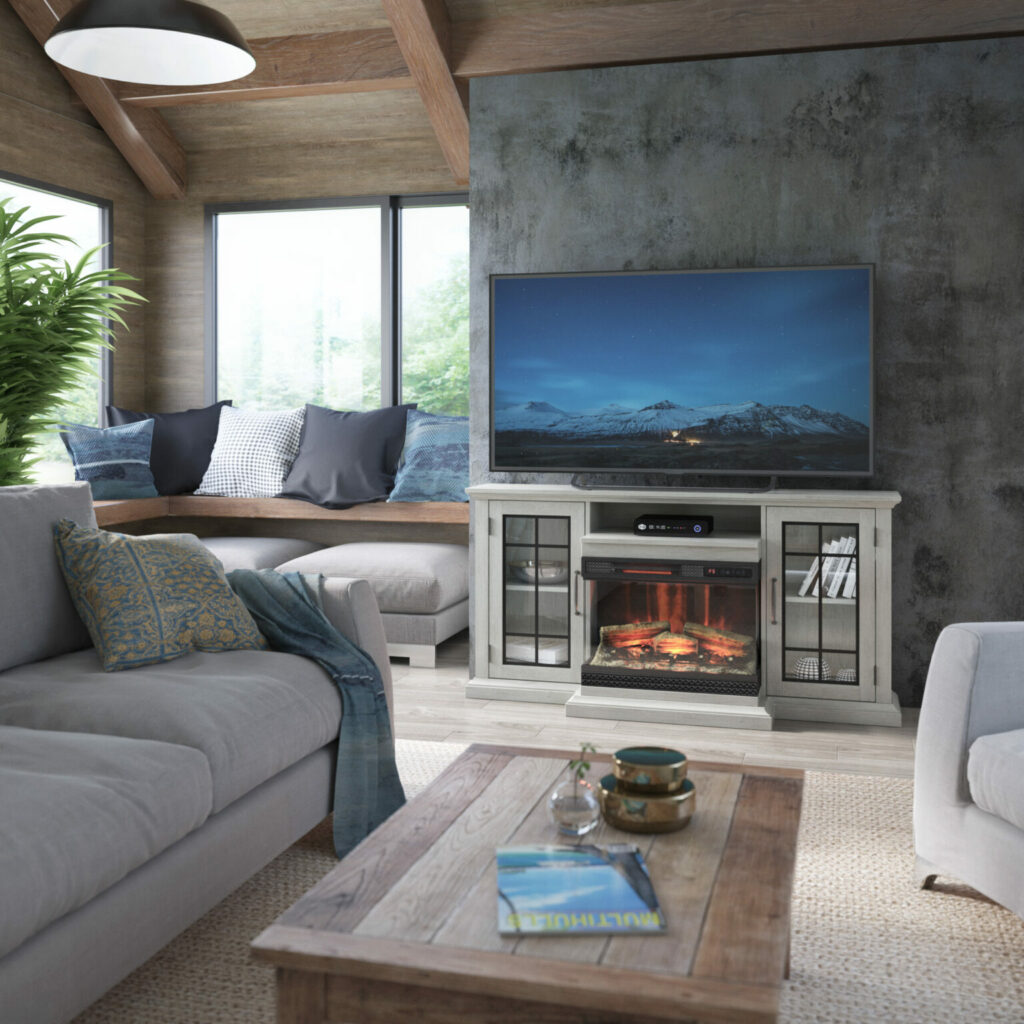 a living room just isn't cozy without a realistic, 3D fireplace.